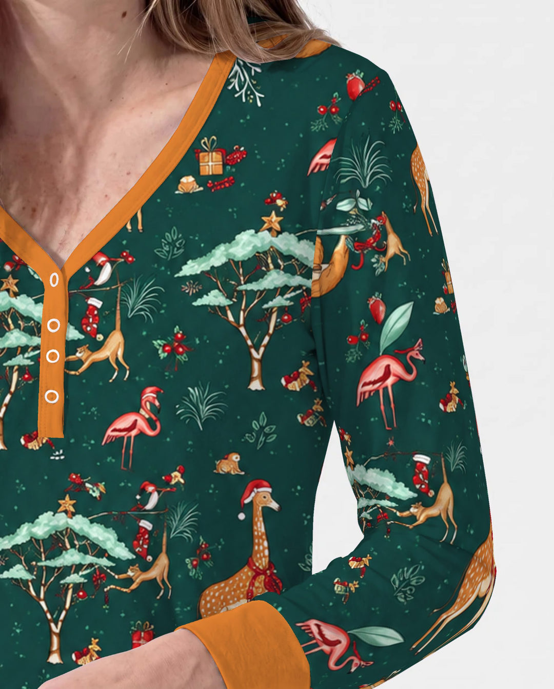 Whimsical Christmas Safari Animals Bamboo Women Pajama Set