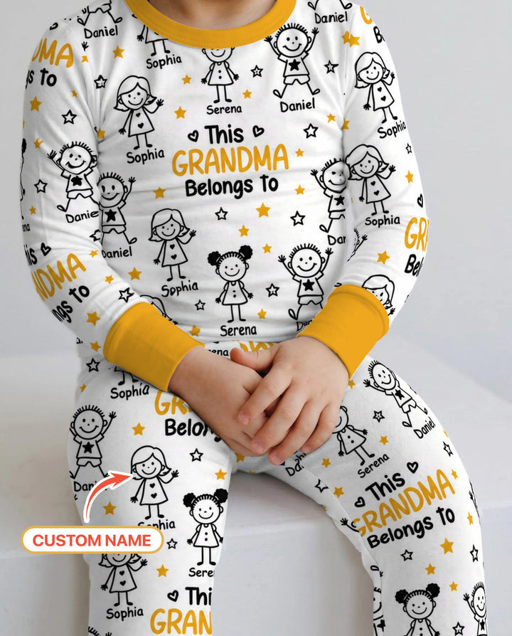 Custom Name This Grandma Belongs To Grandkids Bamboo Two Piece Long Sleeve Pajama Set