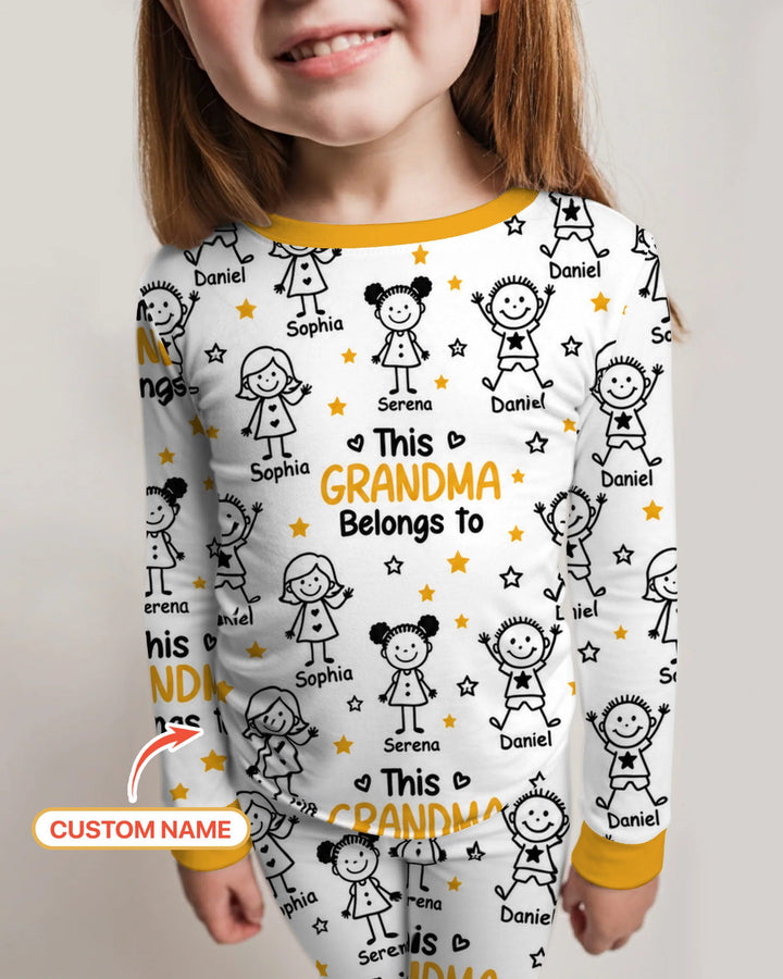 Custom Name This Grandma Belongs To Grandkids Bamboo Two Piece Long Sleeve Pajama Set