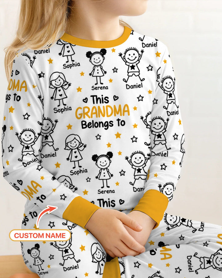 Custom Name This Grandma Belongs To Grandkids Bamboo Two Piece Long Sleeve Pajama Set