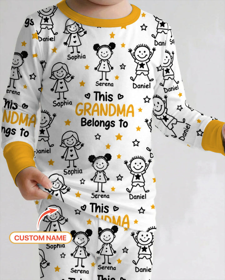 Custom Name This Grandma Belongs To Grandkids Bamboo Two Piece Long Sleeve Pajama Set
