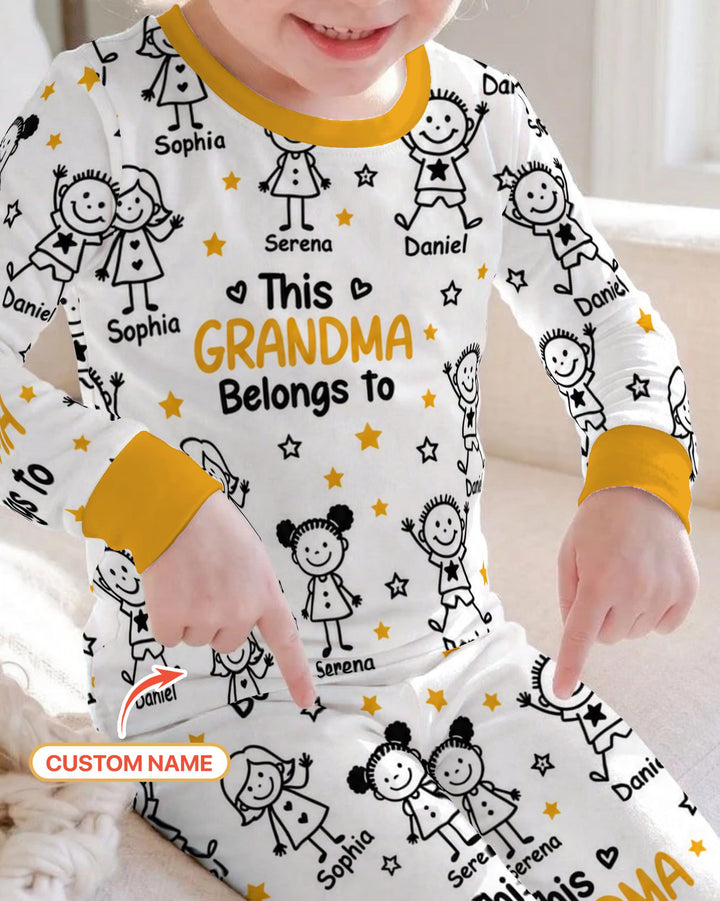 Custom Name This Grandma Belongs To Grandkids Bamboo Two Piece Long Sleeve Pajama Set
