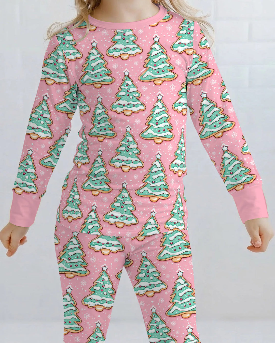 Pastel Gingerbread Christmas Tree Cookies Bamboo Two Piece Long Sleeve Pajama Set