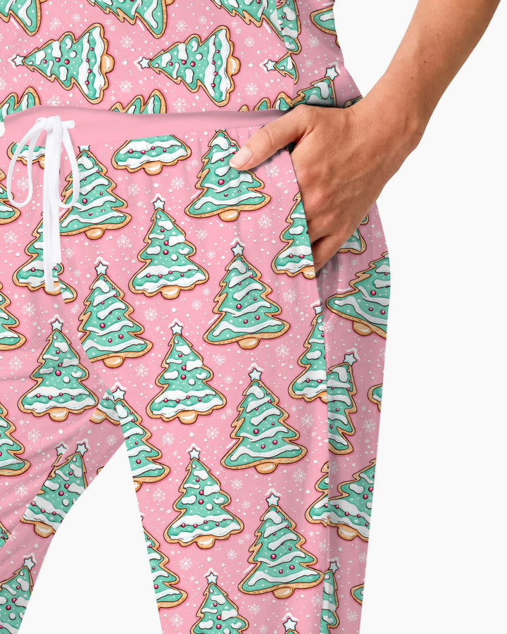Pastel Gingerbread Christmas Tree Cookies Bamboo Women Pajama Set