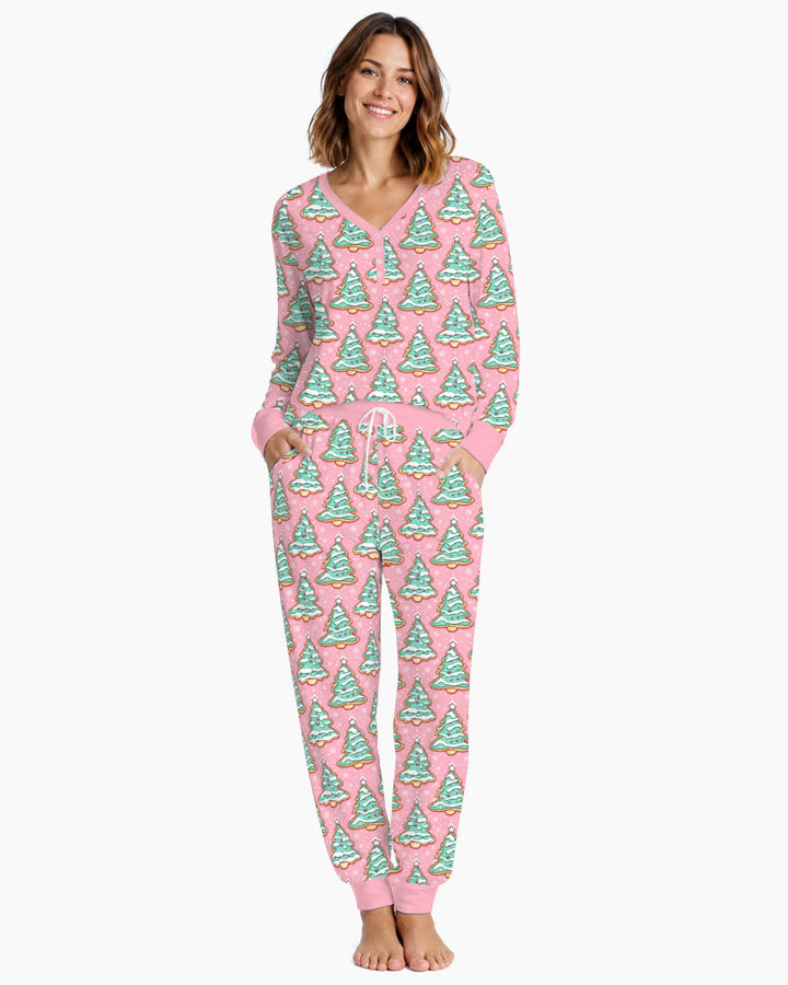 Pastel Gingerbread Christmas Tree Cookies Bamboo Women Pajama Set