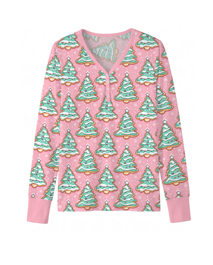 Pastel Gingerbread Christmas Tree Cookies Bamboo Women Pajama Set