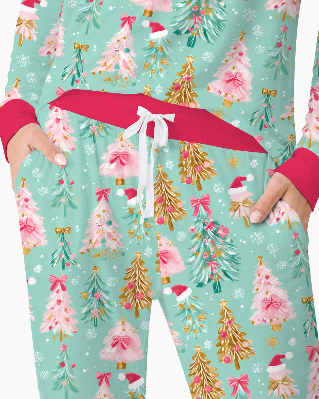 Pastel Pink Christmas Tree Wonderland Bamboo Women Pajama Set