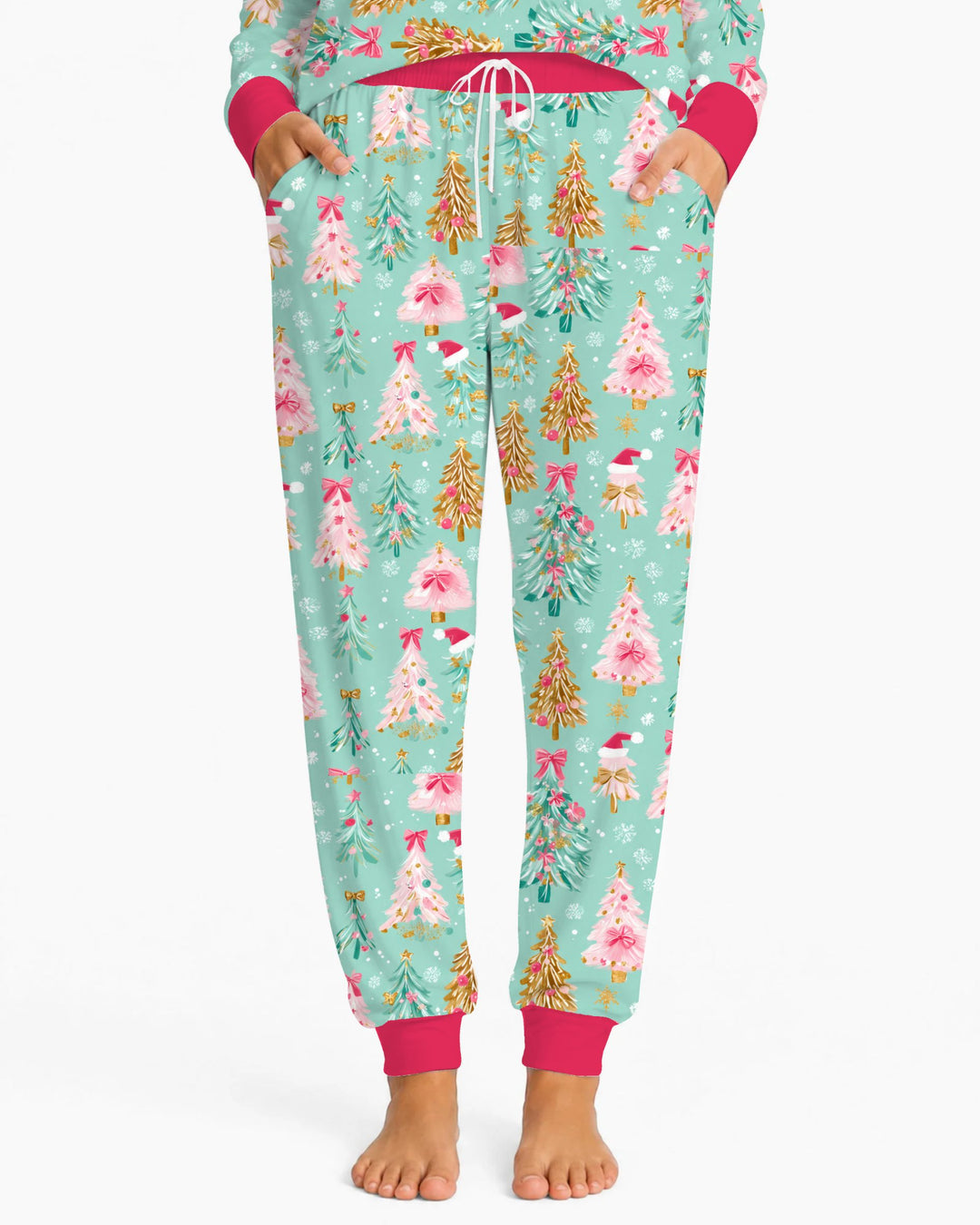 Pastel Pink Christmas Tree Wonderland Bamboo Women Pajama Set