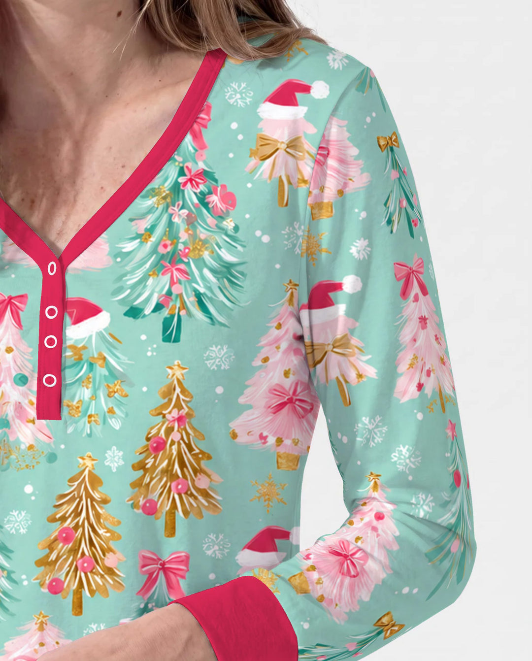 Pastel Pink Christmas Tree Wonderland Bamboo Women Pajama Set