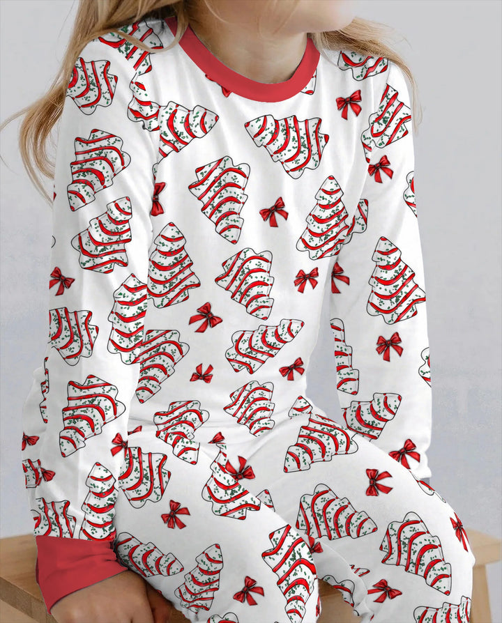 Christmas Tree Sugar Cookies with Red Bows Bamboo Two Piece Long Sleeve Pajama Set