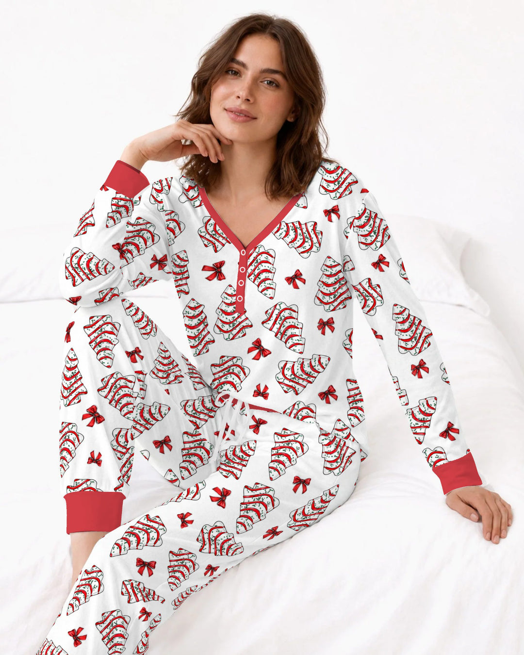Christmas Tree Sugar Cookies with Red Bows Bamboo Women Pajama Set