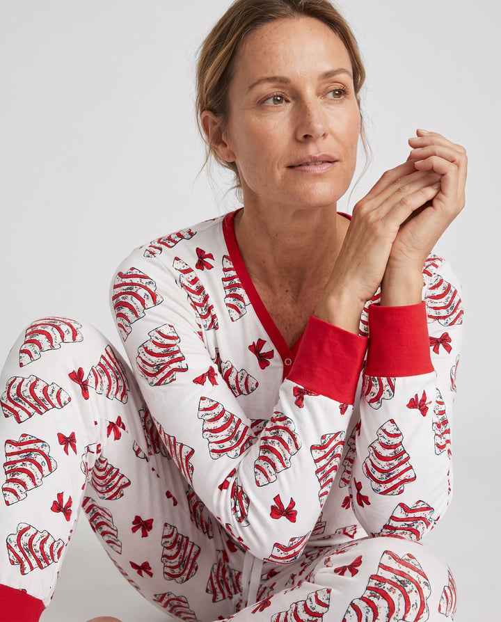 Christmas Tree Sugar Cookies with Red Bows Bamboo Women Pajama Set