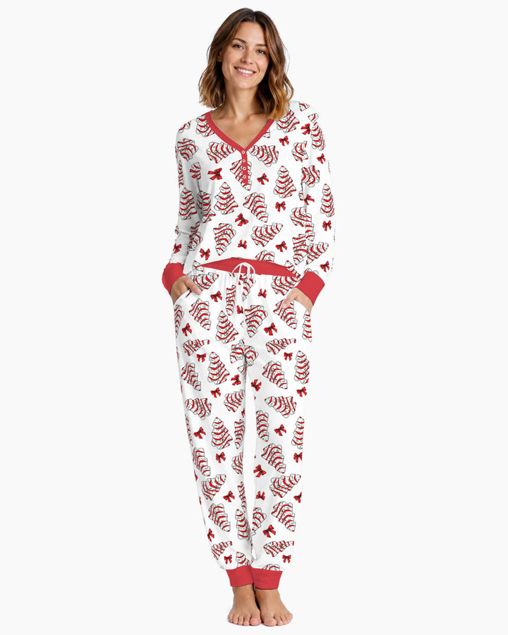 Christmas Tree Sugar Cookies with Red Bows Bamboo Women Pajama Set