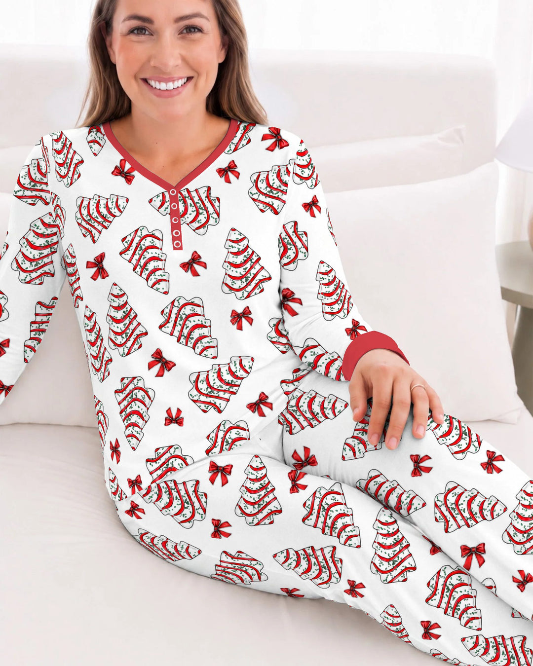 Christmas Tree Sugar Cookies with Red Bows Bamboo Women Pajama Set