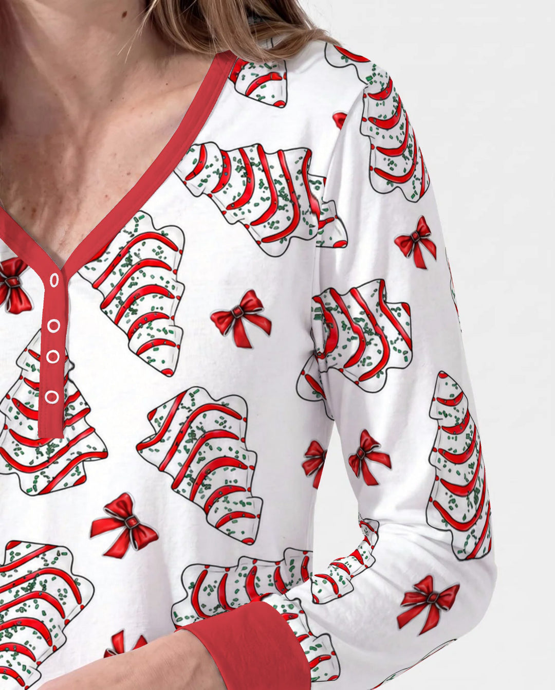 Christmas Tree Sugar Cookies with Red Bows Bamboo Women Pajama Set