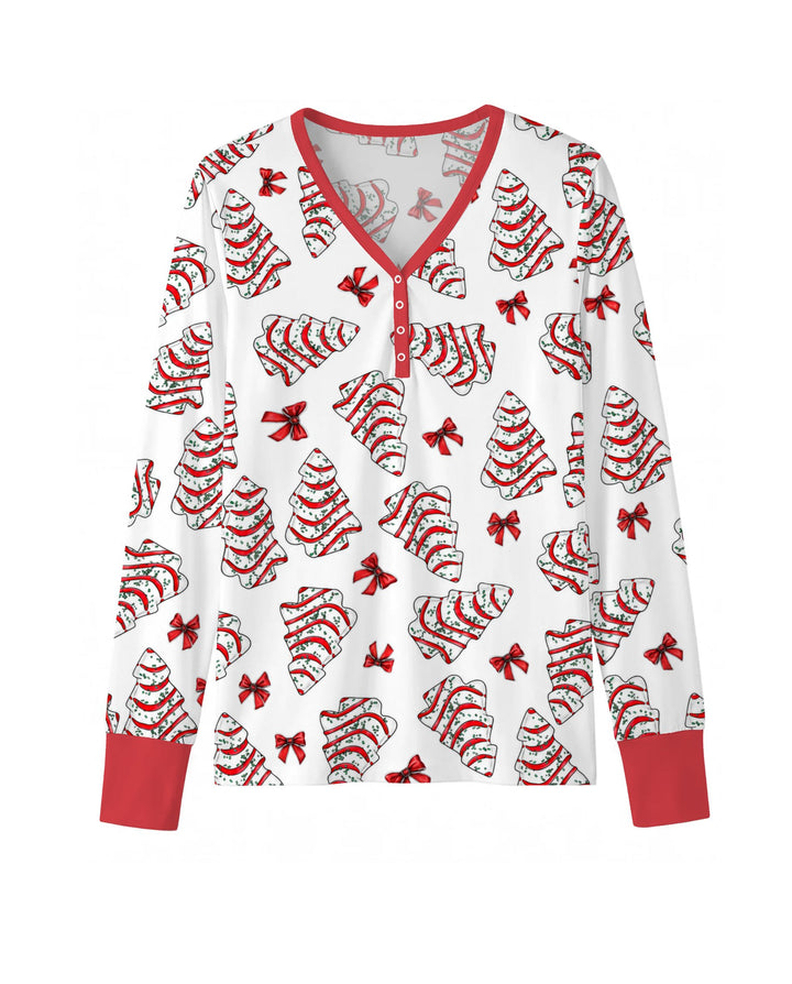 Christmas Tree Sugar Cookies with Red Bows Bamboo Women Pajama Set