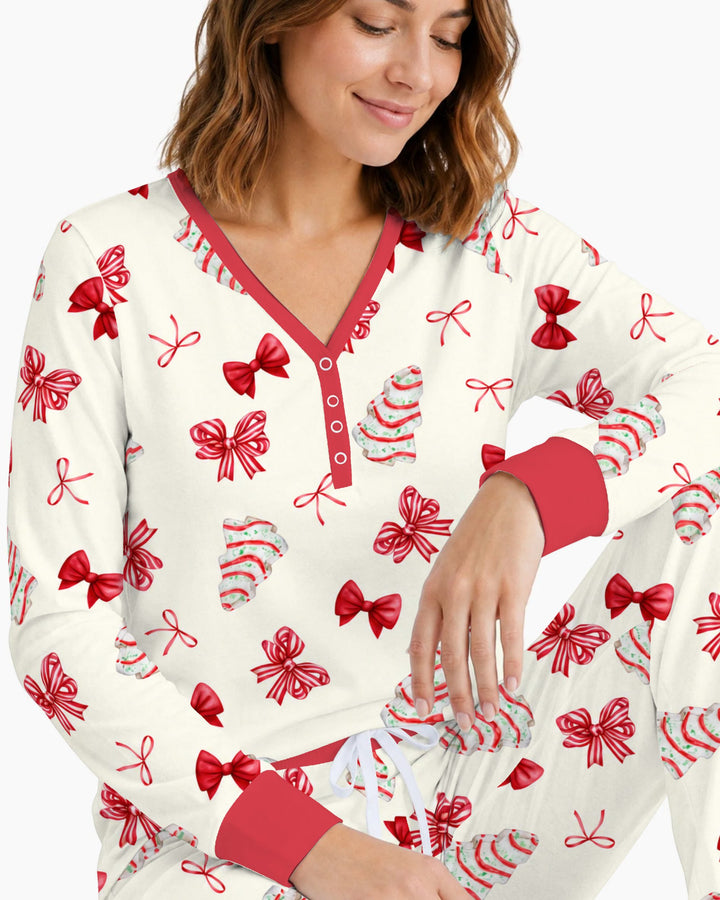 Christmas Sugar Cookies and Ribbon Bows Bamboo Women Pajama Set