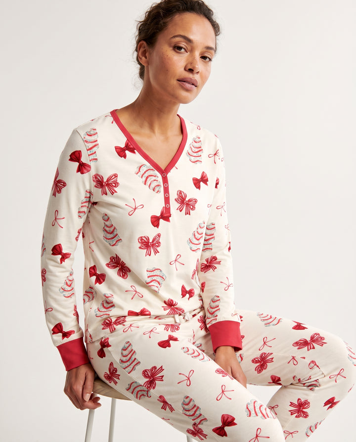 Christmas Sugar Cookies and Ribbon Bows Bamboo Women Pajama Set