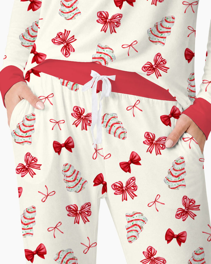 Christmas Sugar Cookies and Ribbon Bows Bamboo Women Pajama Set