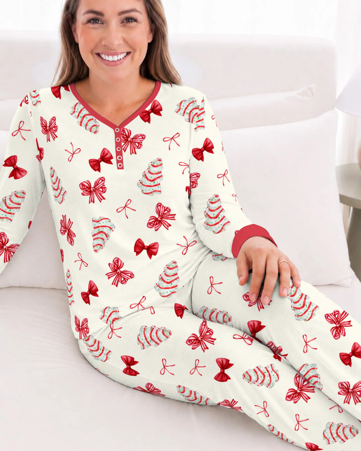 Christmas Sugar Cookies and Ribbon Bows Bamboo Women Pajama Set