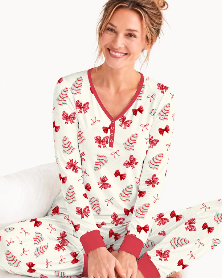 Christmas Sugar Cookies and Ribbon Bows Bamboo Women Pajama Set
