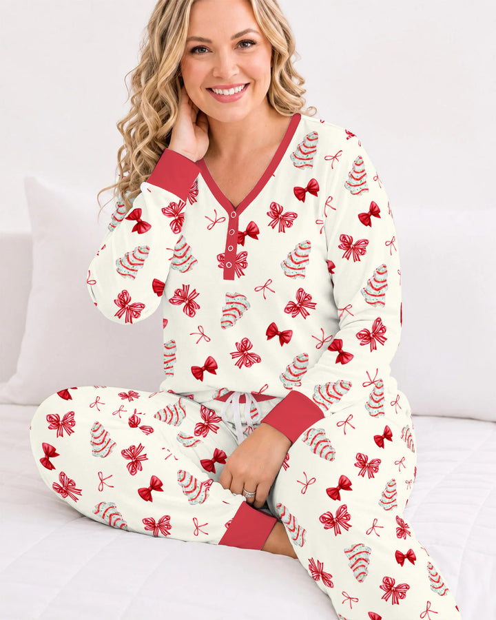 Christmas Sugar Cookies and Ribbon Bows Bamboo Women Pajama Set