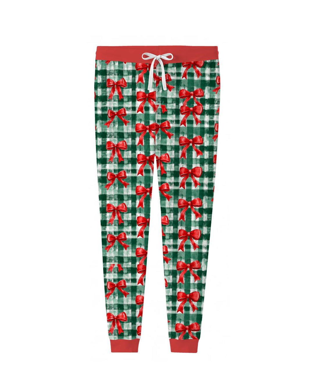 Watercolor Red Bows Green Plaid Christmas Bamboo Women Pajama Set