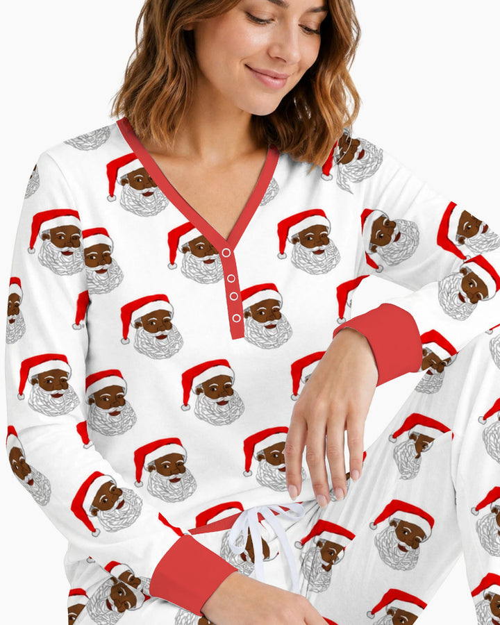 Black Santa Claus Christmas Bamboo Women Pajama Set