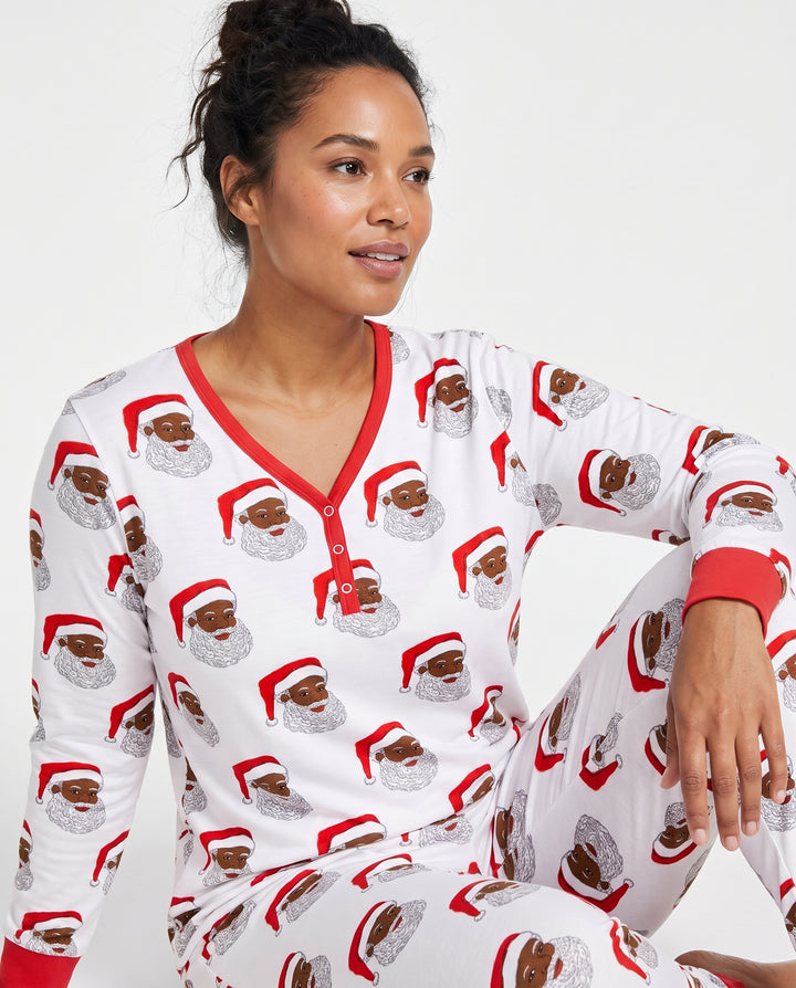 Black Santa Claus Christmas Bamboo Women Pajama Set