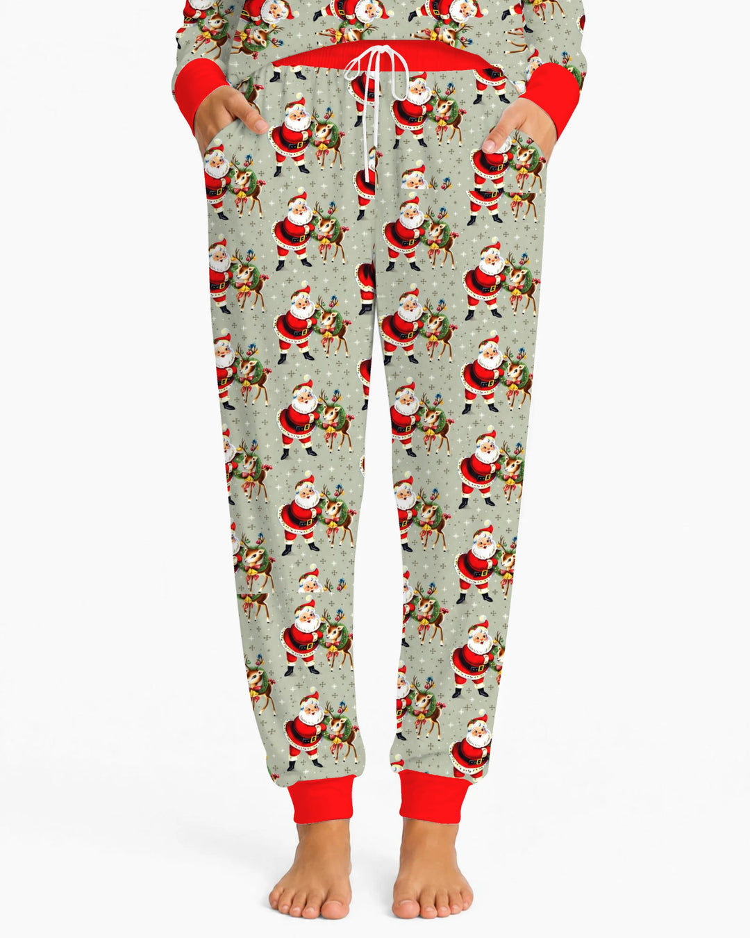 Vintage Santa and Reindeer Christmas Bamboo Women Pajama Set