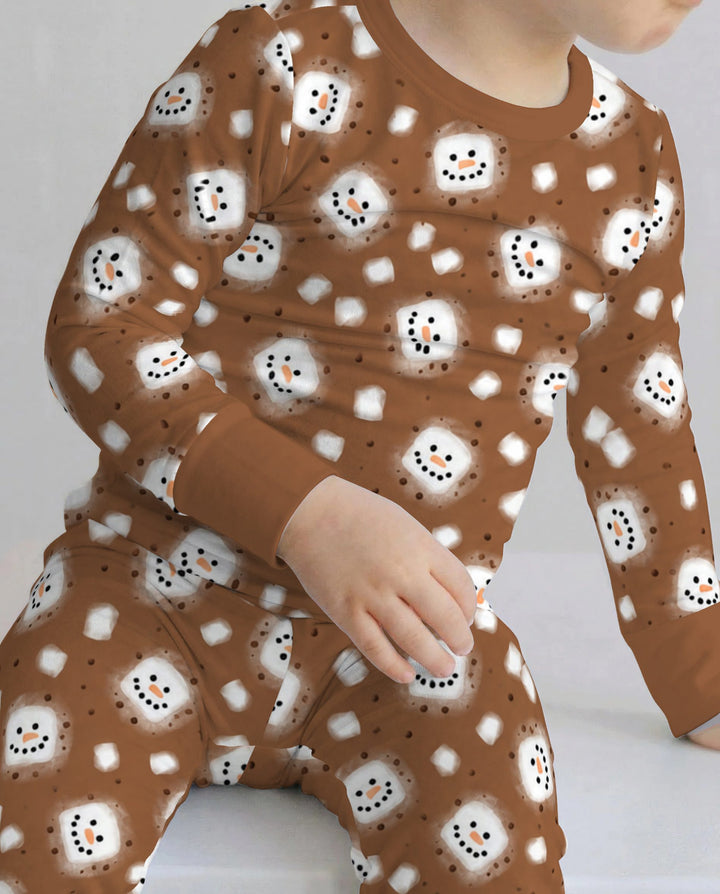 Hot Cocoa Marshmallow Snowman Bamboo Two Piece Long Sleeve Pajama Set