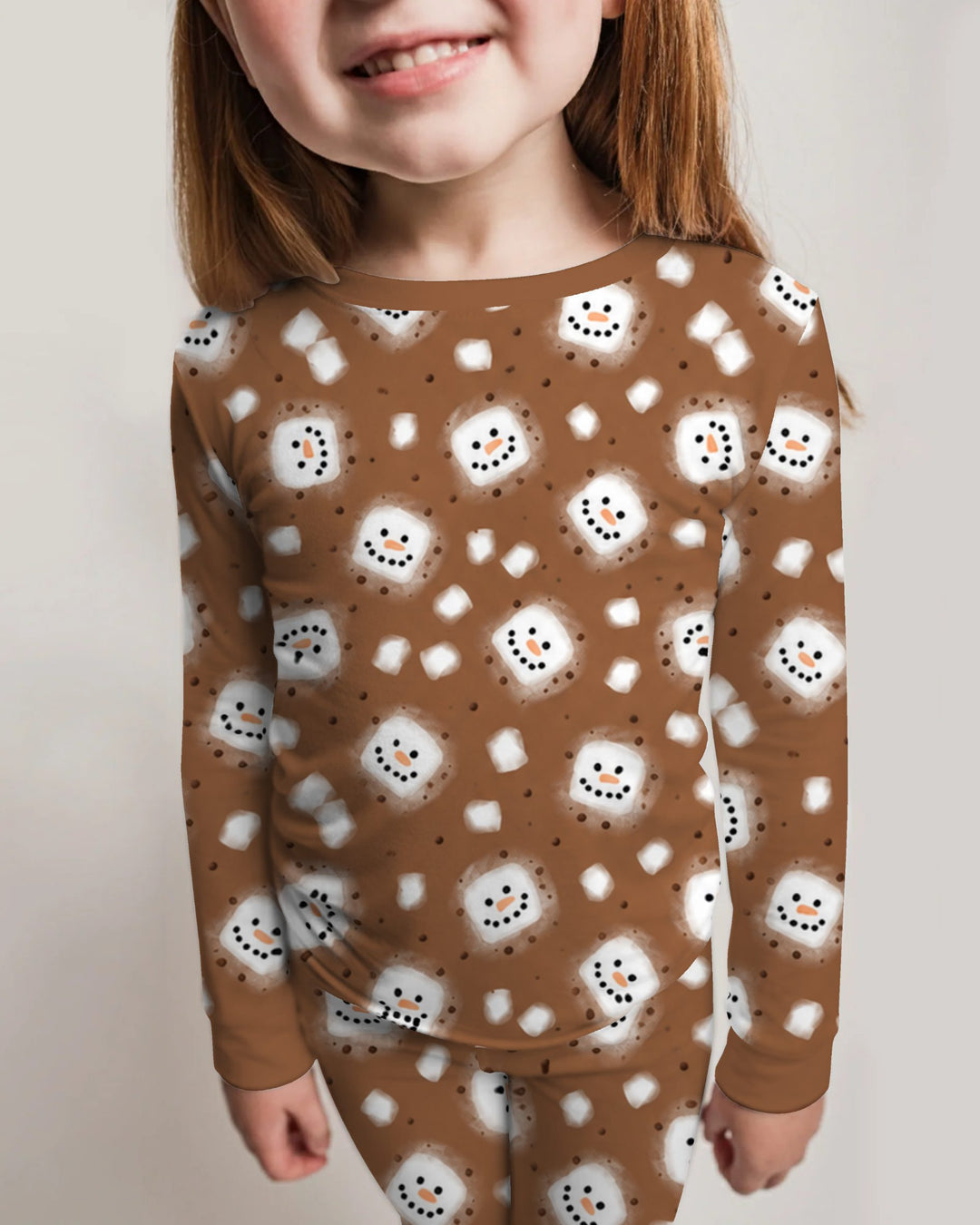 Hot Cocoa Marshmallow Snowman Bamboo Two Piece Long Sleeve Pajama Set