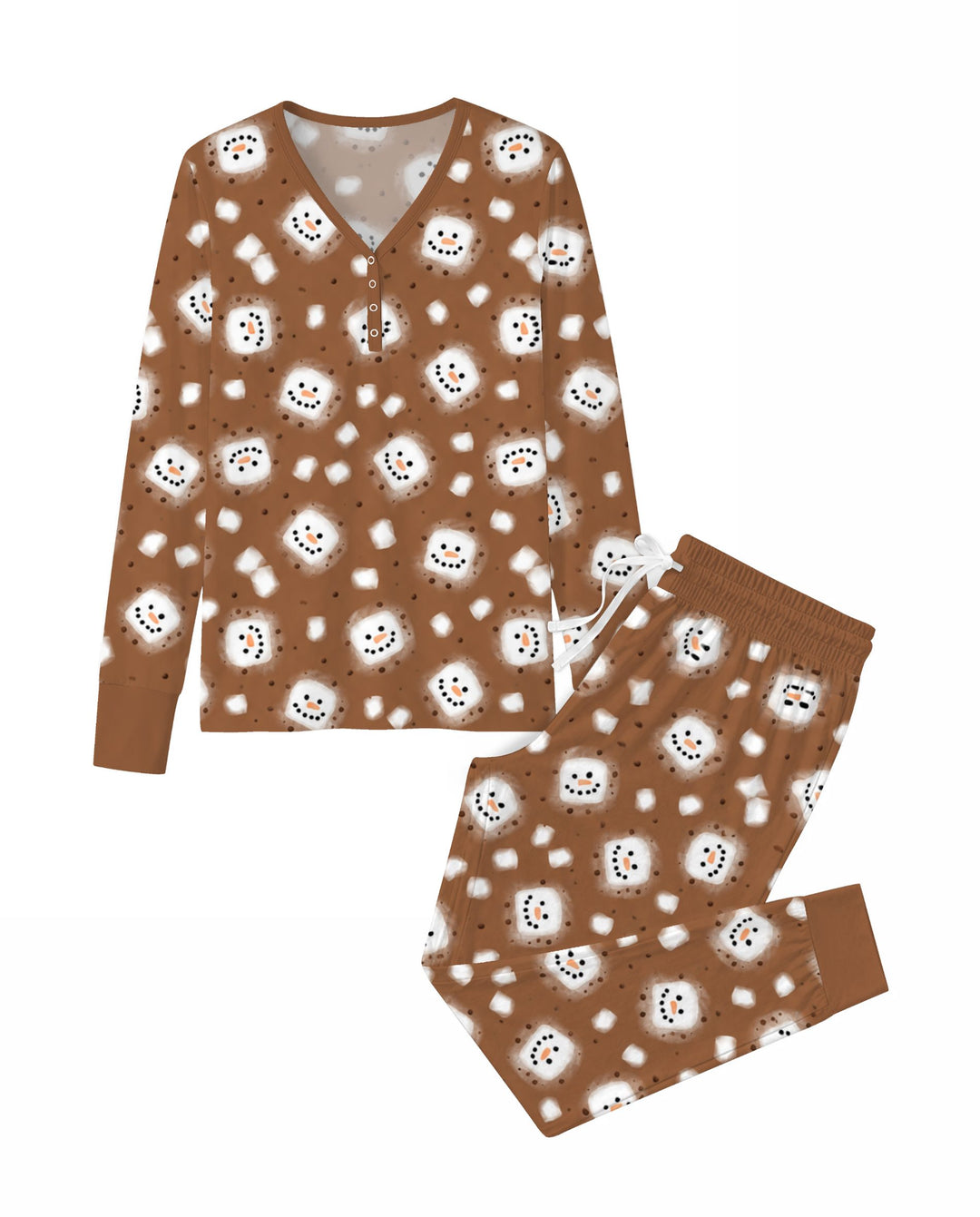 Hot Cocoa Marshmallow Snowman Bamboo Women Pajama Set