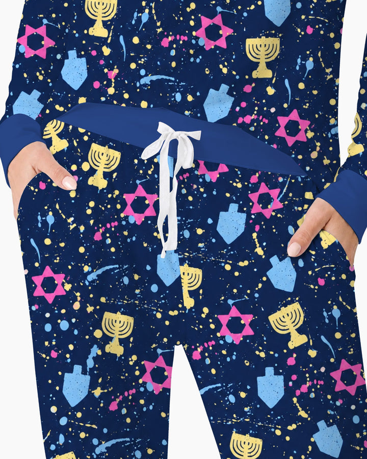 Colorful Hanukkah Menorah and Star of David Bamboo Women Pajama Set