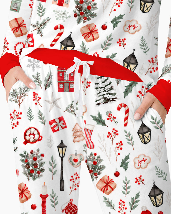 Traditional Watercolor Christmas Decorations Bamboo Women Pajama Set