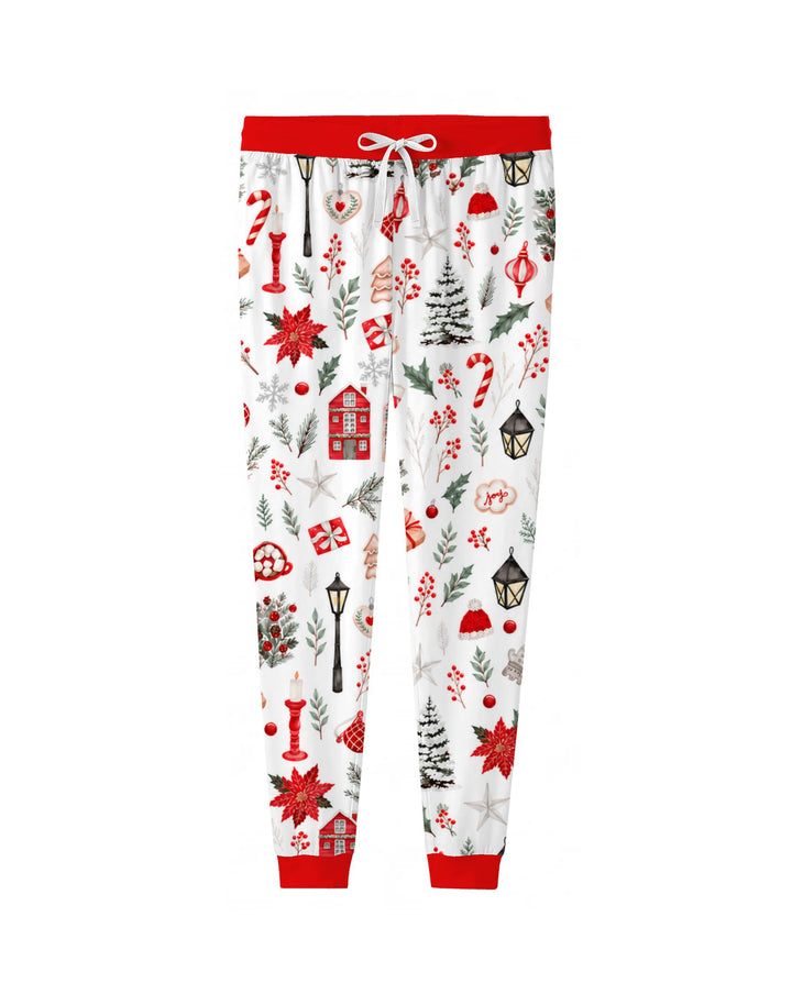 Traditional Watercolor Christmas Decorations Bamboo Women Pajama Set