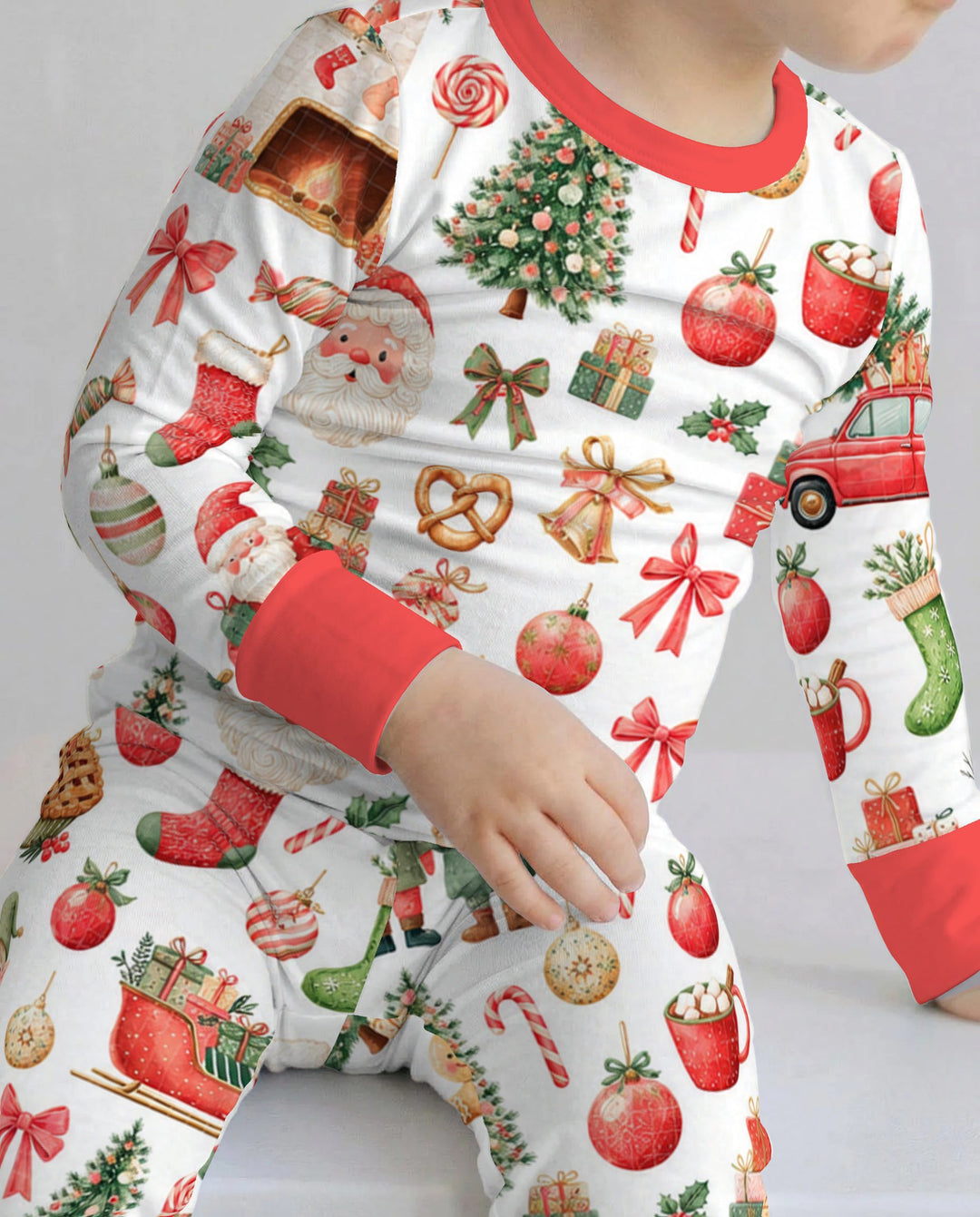 Vintage Christmas Santa and Holiday Icons Bamboo Two Piece Long Sleeve Pajama Set