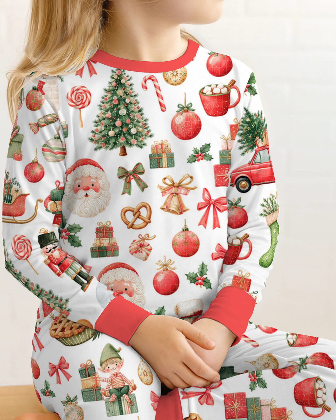 Vintage Christmas Santa and Holiday Icons Bamboo Two Piece Long Sleeve Pajama Set
