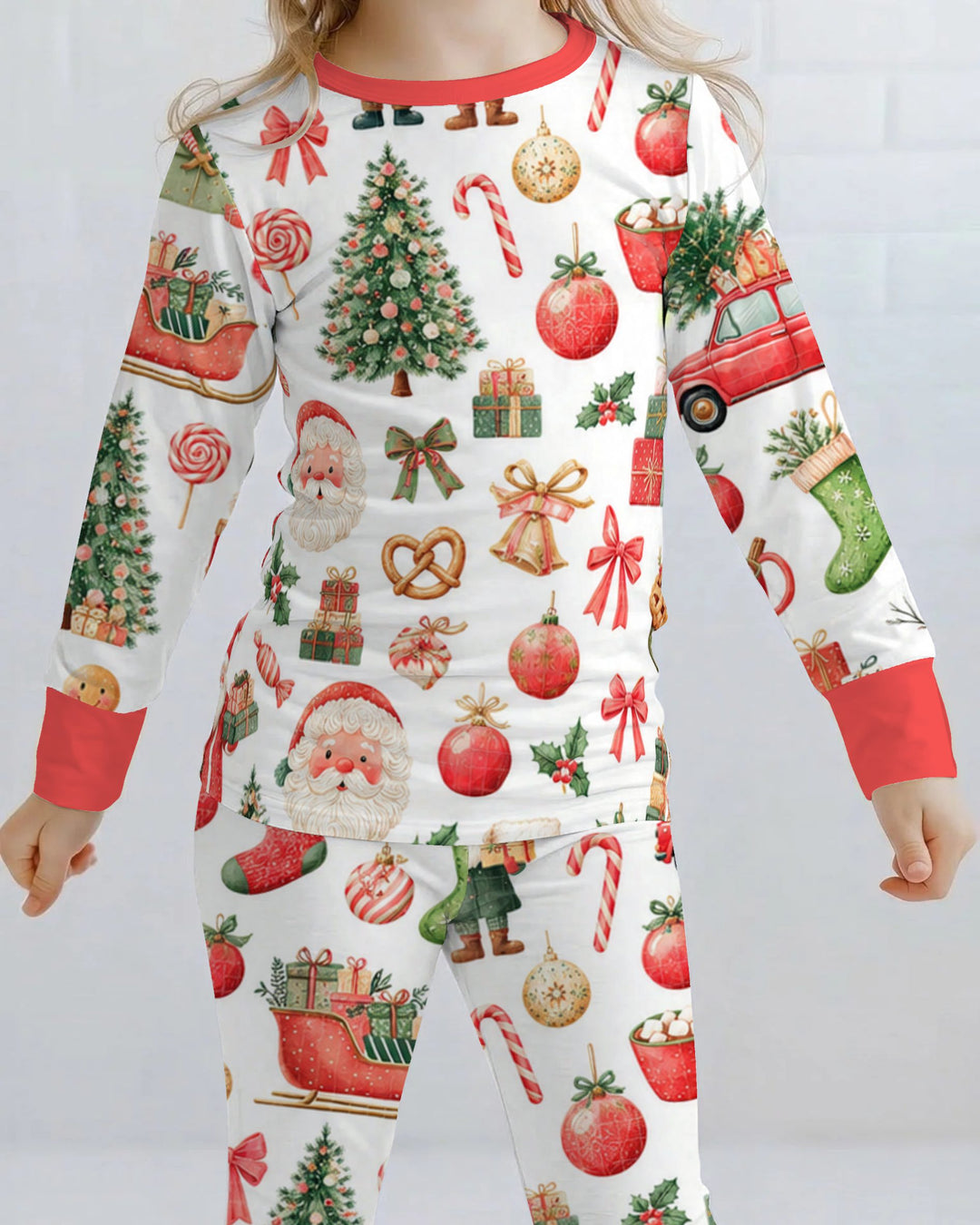 Vintage Christmas Santa and Holiday Icons Bamboo Two Piece Long Sleeve Pajama Set
