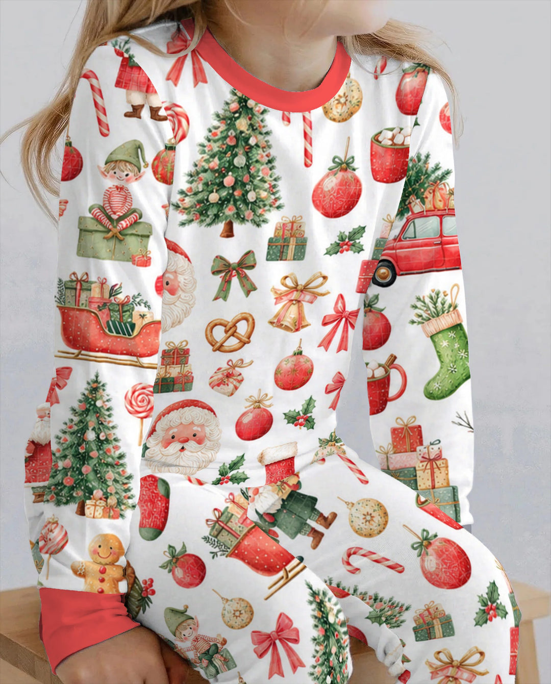 Vintage Christmas Santa and Holiday Icons Bamboo Two Piece Long Sleeve Pajama Set