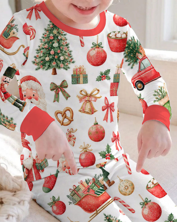 Vintage Christmas Santa and Holiday Icons Bamboo Two Piece Long Sleeve Pajama Set