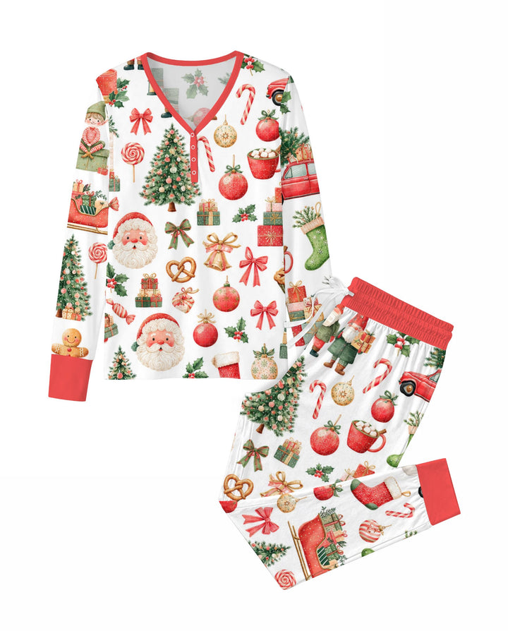 Vintage Christmas Santa and Holiday Icons Bamboo Women Pajama Set