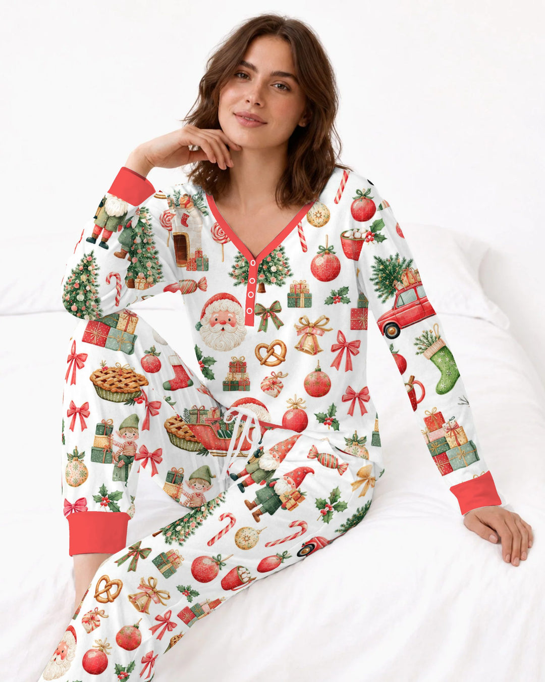 Vintage Christmas Santa and Holiday Icons Bamboo Women Pajama Set