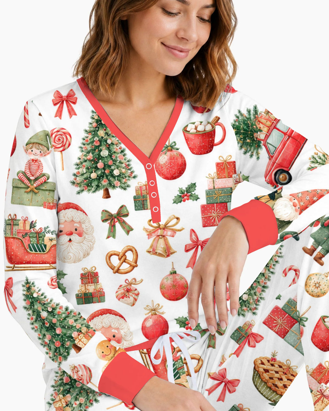Vintage Christmas Santa and Holiday Icons Bamboo Women Pajama Set