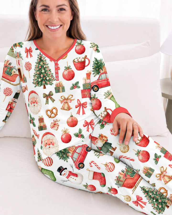 Vintage Christmas Santa and Holiday Icons Bamboo Women Pajama Set