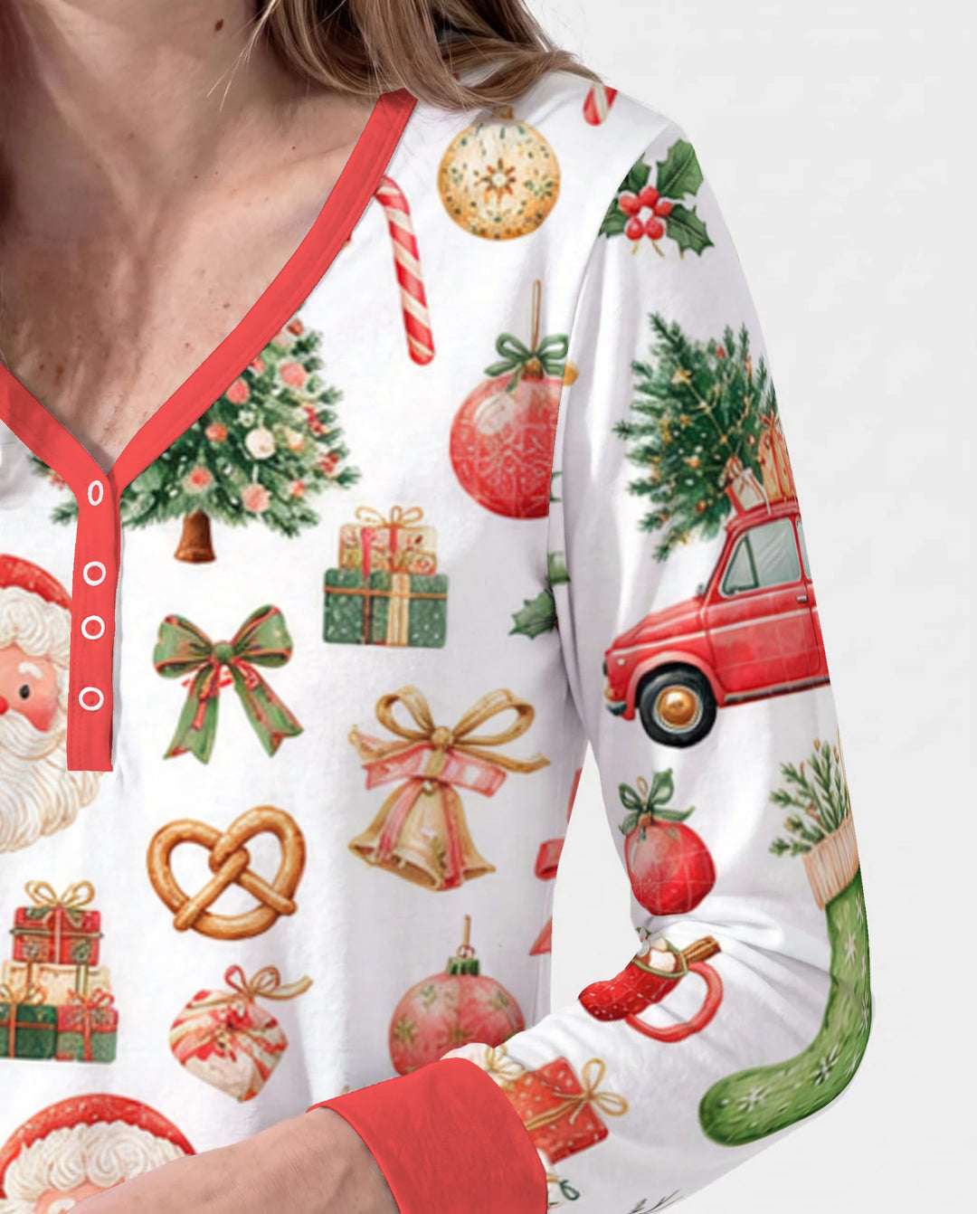 Vintage Christmas Santa and Holiday Icons Bamboo Women Pajama Set