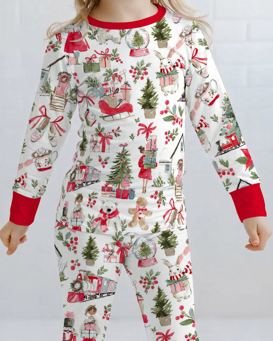 Pink Christmas Nutcracker and Winter Village Bamboo Two Piece Long Sleeve Pajama Set