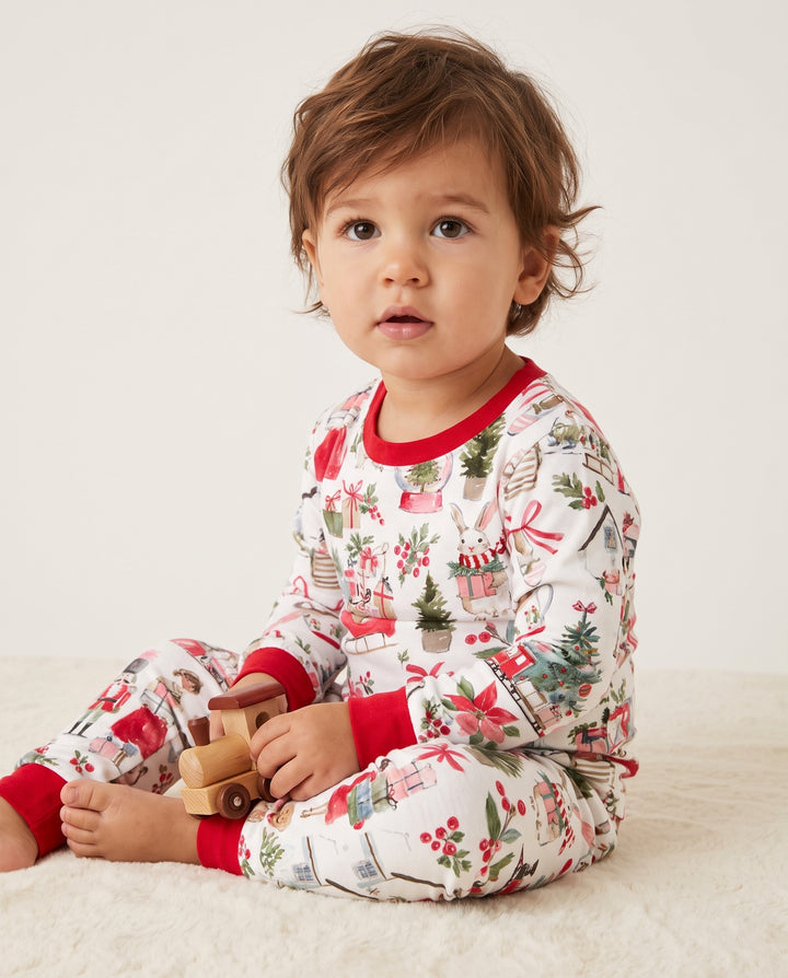 Pink Christmas Nutcracker and Winter Village Bamboo Two Piece Long Sleeve Pajama Set