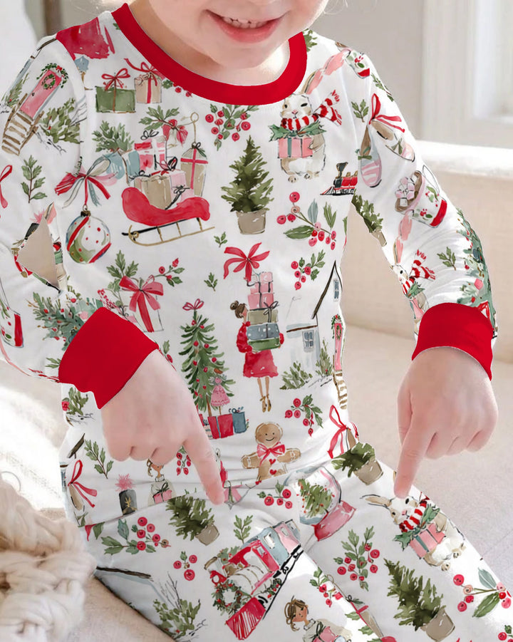 Pink Christmas Nutcracker and Winter Village Bamboo Two Piece Long Sleeve Pajama Set