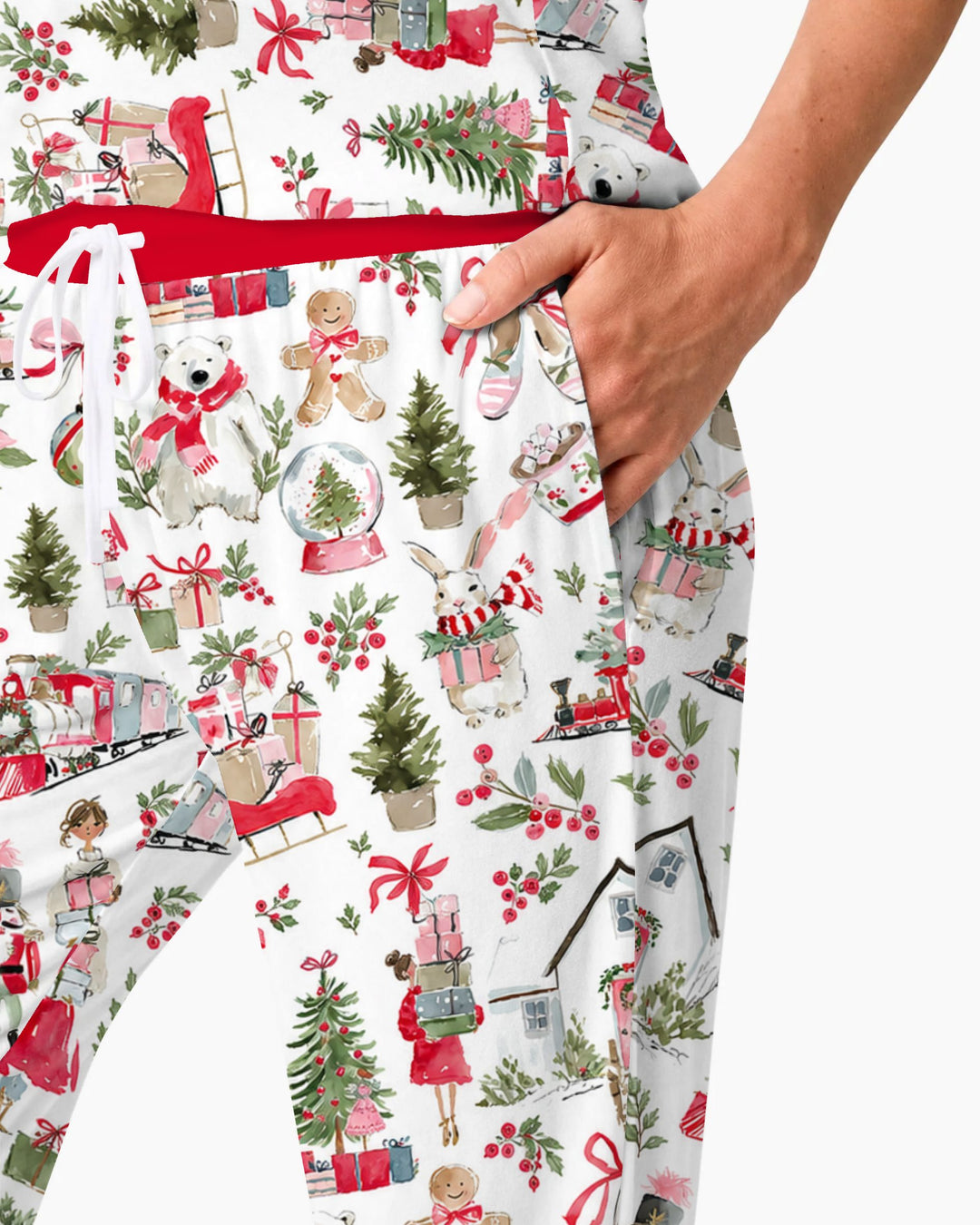 Pink Christmas Nutcracker and Winter Village Bamboo Women Pajama Set